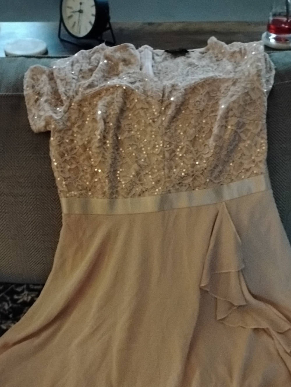 Embellished Lace Midi Dress in Champagne Taupe